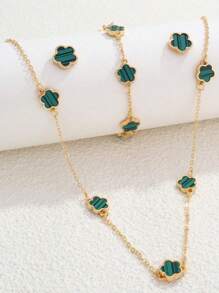 1 套 5 瓣花项链手链耳环混搭配饰（无盒） - 彩色 - 查看 8