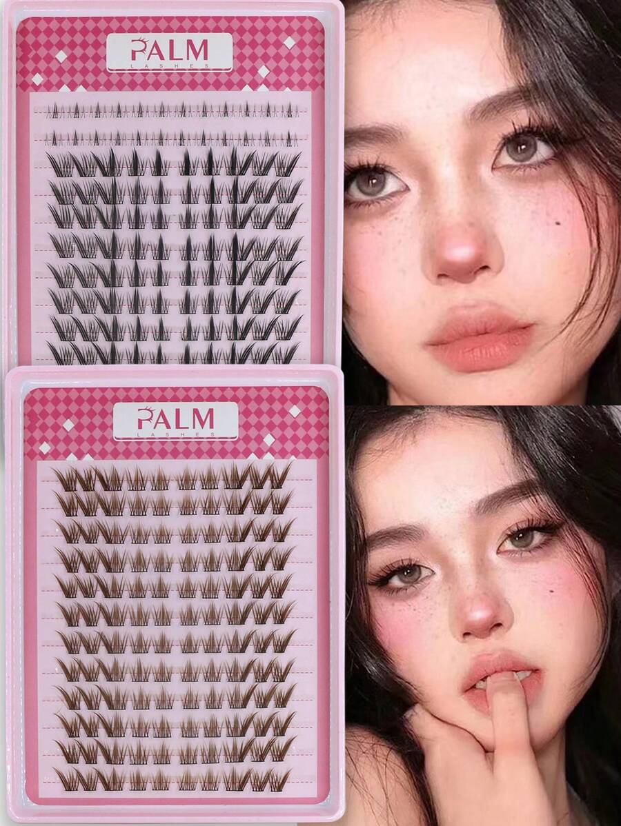 120Pcs/124Pcs Brown/Black Lash Clusters Manga Lash Clusters Fairy Cat Eye Lash Clusters Natural Fox Eye Eyelashes Clusters Wispy C Curl Cluster 9-13MM Eyelash Extensions Anime DIY Individual Lashes Natural Look By PALM LASHES , Left And Right - C - View 1