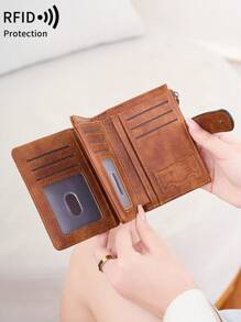 MIYIN MIYIN Fashion Vintage Women Short Portfel Na Codzienny Wielofunkcyjny Duża Pojemność Trójskładany Etui Na Karty Kredytowe RFID Blokujący Portfel Na Karty Kredytowe/Dowód Osobisty/Monety/Gotówka/Rachunki/Zdjęcie Damska Podwójna Kieszeń Na Zamek Błyskawiczny Sprzęgło, Prezenty, Prezenty Urodzinowe, Rocznica