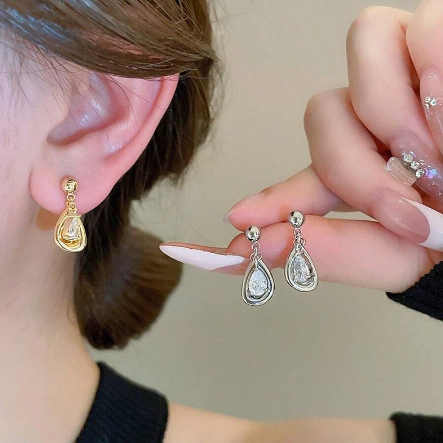 Andkiss 1 对优质金属椭圆形水滴耳环