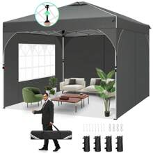 CAROMA Pavilion 3x3 Waterproof Stable Winterproof Folding Pavilion Party Tent Garden Pavilion, 3 Side Panels, Pop Up Pavilion Foldable For Camping, Festivals, Gardens, Beaches, Shop With 4 Sandbags, White - Xám - Xem 1