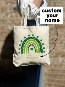 1pc Customizable Tote Bag For Women,Customizable Name Summer Beach Bag,Crossbody Bags For Women, Travel Accessories,St Patricks Day Canvas Tote,Mother's Day Gift,Graduation Gift, Custom Shoulder Bag,Gifts For Her,Suitable For Beach, Road Trip, Back To School, Daily Use -Gift For Travel Enthusiasts Students,Personalized Tote Bag Bridesmaid Gifts Bridal Party,Easter,Gift Bag, Birthday Gifts,Teachers ' Day,Girlfriend And Wife - Multicolor - View 1
