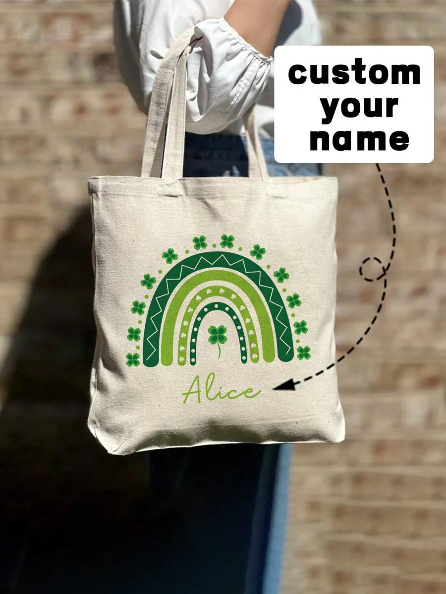 1pc Customizable Tote Bag For Women,Customizable Name Summer Beach Bag,Crossbody Bags For Women, Travel Accessories,St Patricks Day Canvas Tote,Mother's Day Gift,Graduation Gift, Custom Shoulder Bag,Gifts For Her,Suitable For Beach, Road Trip, Back To School, Daily Use -Gift For Travel Enthusiasts Students,Personalized Tote Bag Bridesmaid Gifts Bridal Party,Easter,Gift Bag, Birthday Gifts,Teachers ' Day,Girlfriend And Wife - Multicolor - View 1
