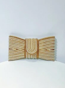 1 件新品欧洲复古高端手拿包，带珍珠装饰，女士单肩/斜挎包，名人蝴蝶晚宴包