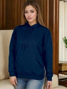 Men's Sweatshirts Plain Flannel Kangaroo Top Cold Hooded - 藏蓝色 - 查看 5