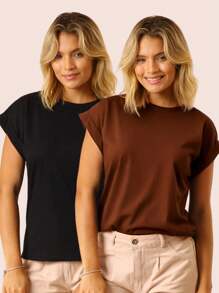 Kit 2 Comfortable Women's Muscle Tee Tank Top Macho T-Shirt Women's Cropped Blouse - Đen và Nâu - Xem 1