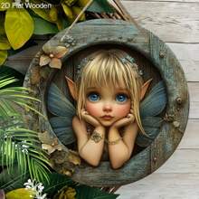 1 Stück 2D Boho-Stil Holz Wandbehang Anhänger, niedliches Feendesign mit lebendigen geflügelten Details, geeignet für Heim, Garten, Zimmer, Party Dekoration, 8-Inch rund, einzigartiges Geschenk für Mutter, Mädchen, Einweihung, wunderschön verarbeitet, Geburtstag, Abschlussgeschenk - Multicolor-Holzbrett-Hanfseil - Übersicht 2