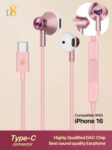 D8 Type C Headphones In Ear Earphones Earbuds With Mic And Volume Control - Pink - View 14