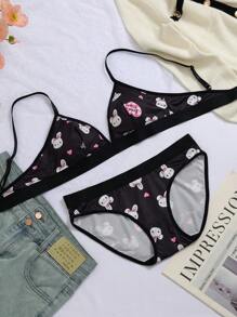 Sanrio [WONDER WORLD]2pcs Printed Women Bra And Elastic Waist Panty Sets - Black - View 7