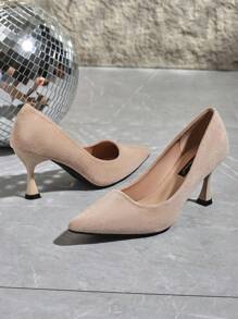 女士 7 厘米高跟办公鞋，绒面软皮舒适一脚蹬高跟鞋适合长时间穿着，黑色 - 杏色 - 查看 4