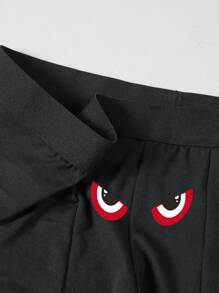 Men's Funny Eye, Letter & Heart Printed Breathable Elastic Waist Daily Briefs With Elephant Trunk Pouch - Black - View 5