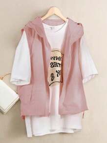 Chaleco cortavientos ligero de verano con capucha, sin mangas, de moda y casual para mujer