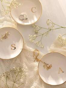 Personalized Text Pattern Ceramic Jewelry Tray, Mr Mrs Ring Dish Personalized Wedding Ring Dish Custom Jewelry Ceramic Trinket Tray With Name Engagement Ring Holder Wedding Gift Decor For Couple Bride Friend,Chic Autumn - White - View 4