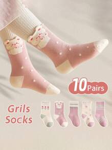 10 Pairs Mixed Color Bunny Annie's Kids Socks, Floral Pattern - Comfortable And Breathable, Premium Knit Fabric, Multi-Color For All Occasions, Best Gift For Kids, Stretchy Socks - Multicolor - View 6