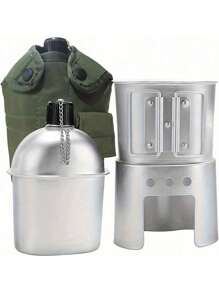 Aluminum Water Bottle Cup Stove Bag Set Portable Military Water Bottle With Cup Outdoor Camping Survival Nature Experience Hiking Backpacking Travel