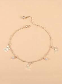 1 pieza de Tobillera dulce y elegante con dije de mariposa bañada en oro para niñas jóvenes
