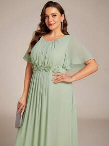 Đầm phù dâu dài tay ngắn bằng chiffon dáng rộng màu xanh lá cây nhạt, phù hợp cho các bữa tiệc cưới và khách mời dự đám cưới mùa hè. - Màu xanh Bạc hà - Xem 5
