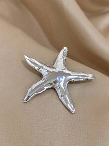 1 件复古风格不锈钢海星胸针，不对称折叠设计，金色饰面，适合作为日常和派对场合的时尚配饰，理想的礼物