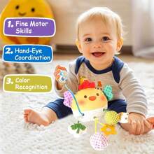 螃蟹与小鸡拉线玩具 - 柔软可爱的婴儿毛绒小鸡拉线玩具，适合婴儿床悬挂和早期教育，青少年床上玩具 | 彩色青少年玩具 | 毛绒涤纶玩具