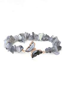 YAUKIA 1 pieza Pulsera de cristales curativos con mariposa, energía de amatista, citrino, aventurina verde, labradorita, brazalete con dije - Joyería de piedras preciosas hecha a mano para mujeres