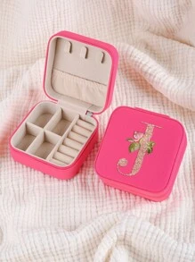1pc Caixa de joias rosa com flores rosas, caixa de joias de viagem da moda com letras de ouro rosa, caixa de joias de viagem de presente personalizada, presentes de aniversário para mulheres, presentes de Natal para meninas adolescentes, iniciais, caixa de joias de viagem A-Z