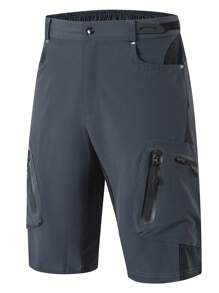 HISERWA Men's 5-Point Mountain Bike Cycling Shorts, Outdoor Hiking Shorts With Multiple Zipper Pockets, Quick-Drying Breathable Elastic Waist Adjustable