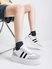 Alan Vincent [Thick Sole Heightening Series]White And Black Shoes For Women 2025 Spring New Thick-Soled Sports Shoes Fashionable Height Increasing Shoes Casual Sneakers Women Outdoor Party Shoes Ladies Shoes Cortez Student Girls Shoes Everyday All-Match And Comfortable Pair With Various Pants And Jeans