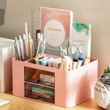 Caixa De Armazenamento Organizador de Mesa com 2 Gavetas Porta Treco Caneta Maquiagem Escritório Papelaria Estudantil