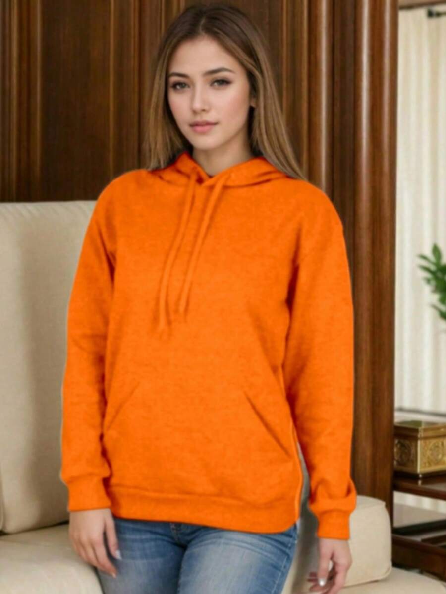 Men's Sweatshirts Plain Flannel Kangaroo Top Cold Hooded - 黃色 - 查看 1