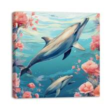 1 Piece Home Decor Wall Framed Canvas Sea Dolphin Pattern Home Decor Framed Canvas Wall Art Paintings For Living Room - Canvas Framed Print Wall Artworks Bedroom Decoration Office Wall Decor