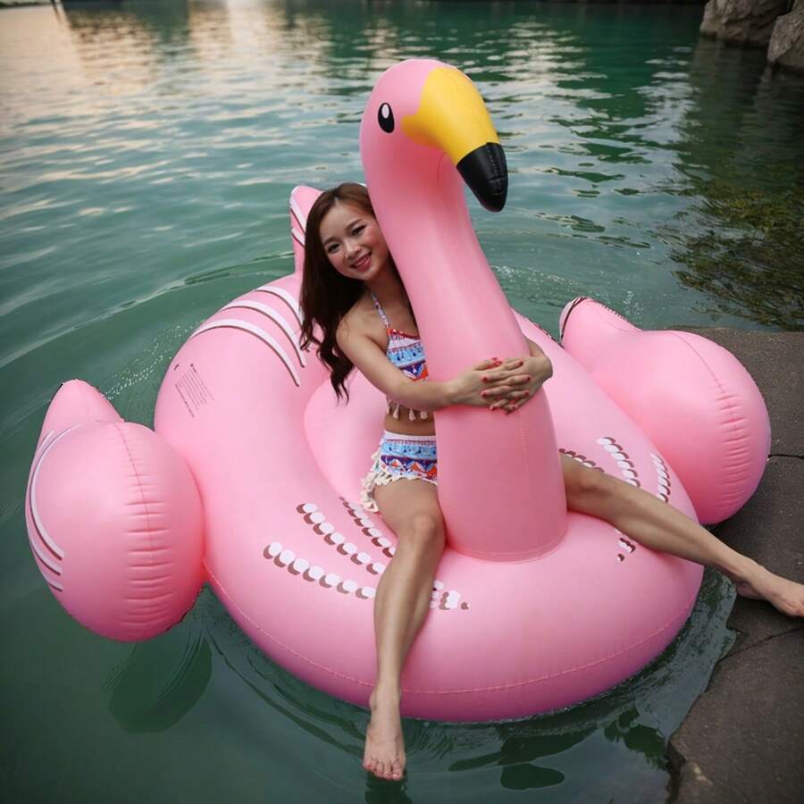 Inflatable Red Flamingo Float/Yellow-Billed Flamingo Float Bed Mount Adult Water Accessories Pool Float, Beach Essentials, Beach Accessories - Pink - View 1