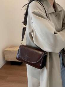 Bolso bandolera cuadrado de correa ancha estilo vintage chic - Bolso cruzado con solapa de color liso y elegante con correa ajustable para mujeres - Perfecto para uso diario y viajes
