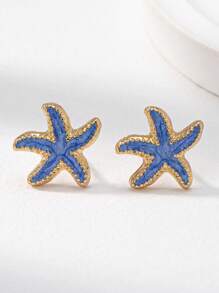 1 Pair Enameled Starfish Stud Earring For Women Summer Vocation Beach Earrings Jewelry