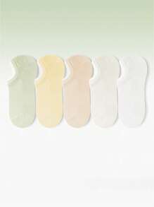 5 pares de calcetines de tobillo de algodón delgado, transpirables y absorbentes del sudor, de unicolor para mujer, anti-olor