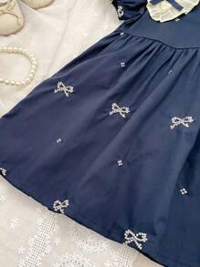 Summer New Arrival Girls Embroidery Bow Lace Sweet Dress