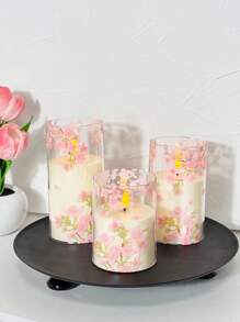 Set de 3 velas LED sin llama, velas LED con parpadeo, mecha en forma de lágrima mejorada, velas electrónicas a pilas con control remoto y temporizador, decoración de mesa central, decoración de bodas
