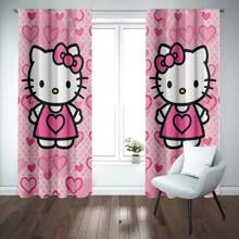 Sanrio 2 Pieces Sanrio Theme Hello Kitty Blackout Curtains - Made Of Polyester, With Rod Pocket Design For Easy Hanging, Cartoon Printed Curtains Suitable For Bedroom, Office, Living Room, Great For Home Decor