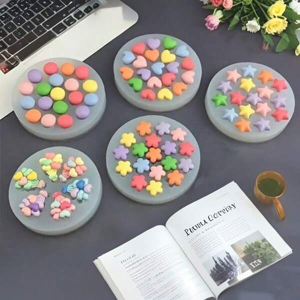 Mini molde de silicona creativo para hacer velas 1 pieza - Molde en forma de estrella de cinco puntas, globo de amor, flor y medio círculo para manualidades DIY de decoración, fabricación de aretes, velas, jabón y artesanía con resina y cera.