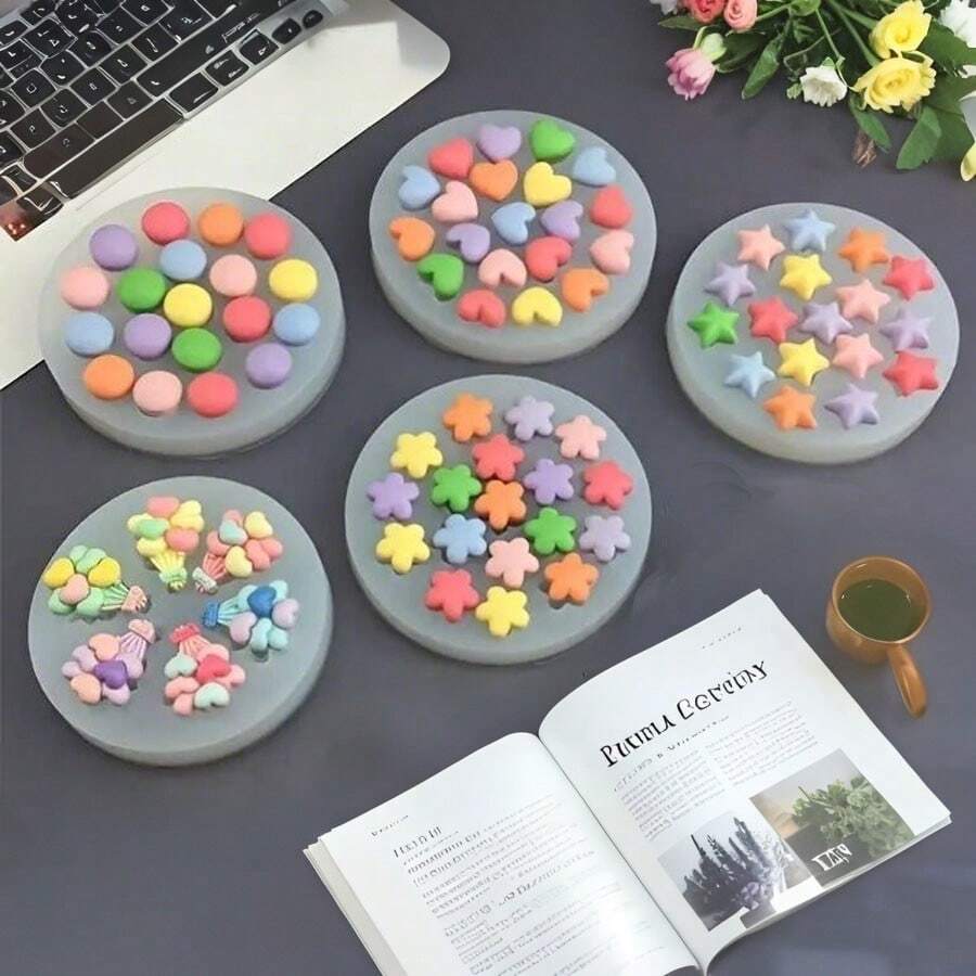 迷你创意蜡烛制作 1 件五角星爱心气球花半圆形硅胶模具手工制作 DIY 胶水石膏装饰模具耳环制作模具 DIY 蜡烛香皂花卉形状工艺工具树脂蜡装饰模具蜡烛制作 - 白色 - 查看 1