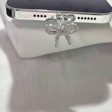 1pc Metal Rhinestone Bow Charm/Phone Charging Port Dust Plug/Decoration Pendant/Compatible With Iphone/Type-C/Android Plug