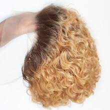 Pixie Cut Curly Human Hair Wigs Ginger 350 Short Curly Lace Front Human Hair Wigs For Women 6 Inch 13x1 Transparent Lace Frontal Wigs Water Wave Dark Rooted To Ginger Orange Color - T4/27 - 查看 4