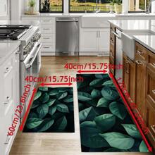 1pc Green Plant Printed Anti-Slip Silicone Mud Kitchen Rug, 3D Rectangular Carpet For Living Room, Bedroom, Corridor, Bathroom, Laundry Room - Polyester, Suitable For Indoor And Outdoor Home Decor