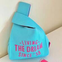 Miniso Barbie Knitted Handbag, Aesthetic Crochet Bag, Women's Woven Tote Wrist Bag,Handheld Woven Bag,Stylish Knit Pouch,Women'S Casual Handbag And Wristlet - Green - View 13