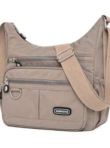 尼龙防水女士单肩包邮差斜挎包单肩钱包轻便口袋书包 - 杏色 - 查看 1