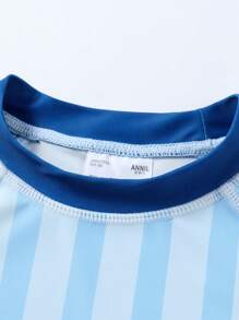 Annil 儿童服装女童男童中大童儿童泳衣分体长袖套装夏季 - 藍色 - 查看 4