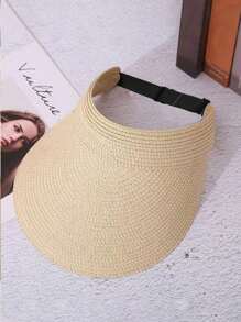 1 件装时尚女士宽边草编太阳帽可卷起折叠夏季沙滩太阳帽