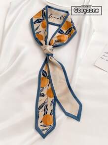 1pc Spring/Summer Floral Printed Silk-Like Scarf, Multi-Functional Fashionable Decorative Scarf/Hair Band/Ribbon, Versatile For Daily Wear - Multicolor - View 1