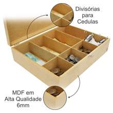 MDF Money Organizer Box For Bills And Coins With Lock And 8 Compartments - 米色 - 查看 8
