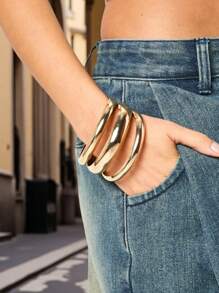 4pcs/3pcs Vintage Punk Asymmetric Big & Chunky Bracelet Set, Women Timeless Beauty Cuff Bracelet, Everyday Wear Jewelry Accessory