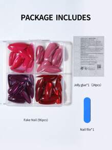 98片（4种混合款式）Y2K长杏仁形亮面美学血红色水晶猫眼亚克力按压式美甲贴纸，短杏仁形美甲设计，完美贴合假指甲套装，包含：1瓶果冻胶和1把指甲锉，红色、粉色、紫色猫眼美甲贴纸，适合女性和女孩日常佩戴，也适合锐舞派对美甲用品。 - 彩色 - 查看 5